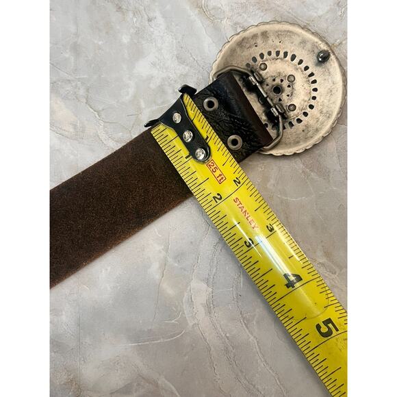 Vintage Fossil Size M Belt Embossed Leather Silver Metal Rhinestone Buckle main image 11